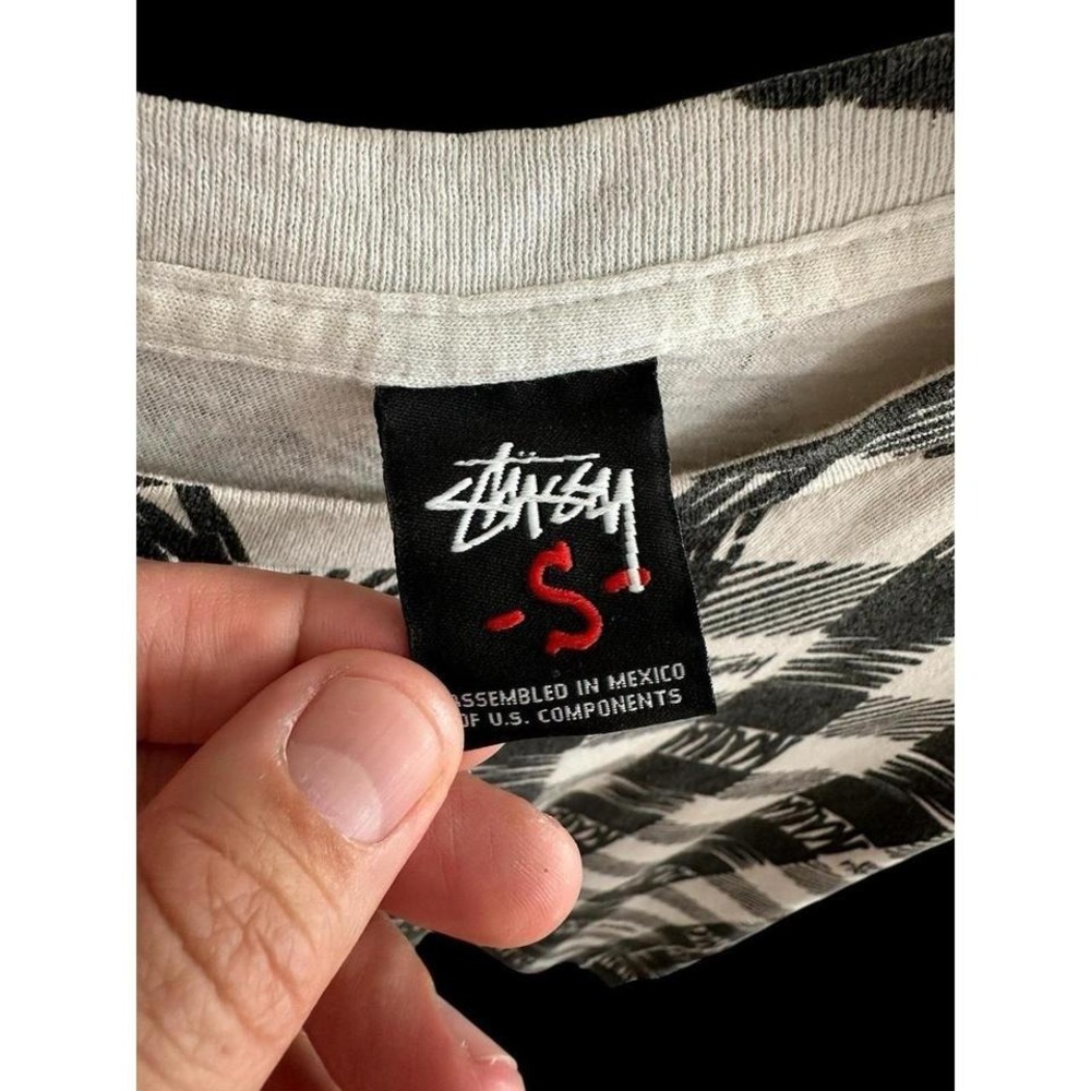Vintage 90's‎ Stussy AOP Men's Small Tee T-Shirt Checkered Skater Streetwear - Picture 4 of 8